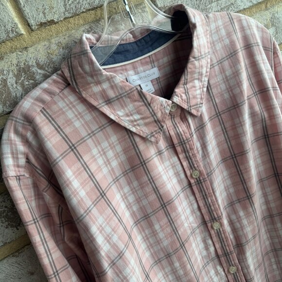 Charter Club Long Sleeve Button Up Collared Plaid Shirt Women's Size 3X - Picture 5 of 8